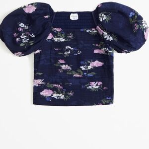 Abercrombie Kids Navy Floral Puff Sleeve Blouse